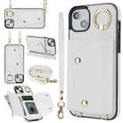 For iPhone 14 Plus Zipper Card Bag Phone Case with Dual Lanyard(White) - 1