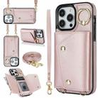 For iPhone 14 Pro Zipper Card Bag Phone Case with Dual Lanyard(Rose Gold) - 1