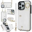 For iPhone 14 Pro Zipper Card Bag Phone Case with Dual Lanyard(White) - 1