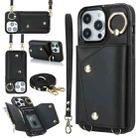 For iPhone 14 Pro Max Zipper Card Bag Phone Case with Dual Lanyard(Black) - 1