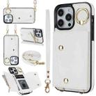 For iPhone 14 Pro Max Zipper Card Bag Phone Case with Dual Lanyard(White) - 1