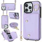 For iPhone 13 Pro Max Zipper Card Bag Phone Case with Dual Lanyard(Purple) - 1