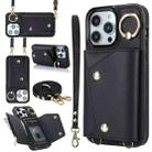 For iPhone 13 Pro Zipper Card Bag Phone Case with Dual Lanyard(Black) - 1