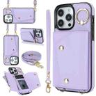 For iPhone 13 Pro Zipper Card Bag Phone Case with Dual Lanyard(Purple) - 1