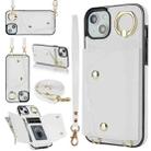 For iPhone 13 Zipper Card Bag Phone Case with Dual Lanyard(White) - 1