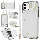 For iPhone 12 / 12 Pro Zipper Card Bag Phone Case with Dual Lanyard(White) - 1