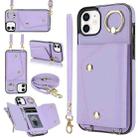 For iPhone 12 / 12 Pro Zipper Card Bag Phone Case with Dual Lanyard(Purple) - 1