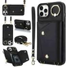 For iPhone 12 Pro Max Zipper Card Bag Phone Case with Dual Lanyard(Black) - 1