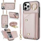 For iPhone 12 Pro Max Zipper Card Bag Phone Case with Dual Lanyard(Rose Gold) - 1