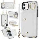 For iPhone 12 mini Zipper Card Bag Phone Case with Dual Lanyard(White) - 1