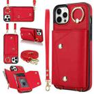 For iPhone 11 Pro Max Zipper Card Bag Phone Case with Dual Lanyard(Red) - 1