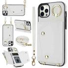 For iPhone 11 Pro Max Zipper Card Bag Phone Case with Dual Lanyard(White) - 1