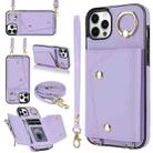 For iPhone 11 Pro Max Zipper Card Bag Phone Case with Dual Lanyard(Purple) - 1