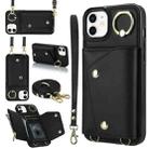 For iPhone 11 Zipper Card Bag Phone Case with Dual Lanyard(Black) - 1