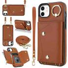 For iPhone 11 Zipper Card Bag Phone Case with Dual Lanyard(Brown) - 1