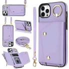 For iPhone 11 Pro Zipper Card Bag Phone Case with Dual Lanyard(Purple) - 1