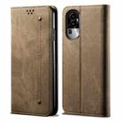 For OPPO Reno10 Denim Texture Flip Leather Phone Case(Khaki) - 1