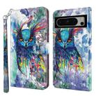 For Google Pixel 8 3D Painting Pattern Flip Leather Phone Case(Watercolor Owl) - 1