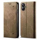 For Realme 10 Pro+ Denim Texture Flip Leather Phone Case(Khaki) - 1