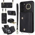 For Samsung Galaxy S23 5G Zipper Card Bag Phone Case with Dual Lanyard(Black) - 1