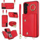 For Samsung Galaxy S23 5G Zipper Card Bag Phone Case with Dual Lanyard(Red) - 1