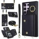 For Samsung Galaxy S23 Ultra 5G Zipper Card Bag Phone Case with Dual Lanyard(Black) - 1