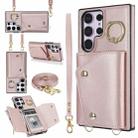 For Samsung Galaxy S23 Ultra 5G Zipper Card Bag Phone Case with Dual Lanyard(Rose Gold) - 1