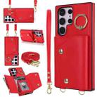 For Samsung Galaxy S23 Ultra 5G Zipper Card Bag Phone Case with Dual Lanyard(Red) - 1