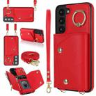 For Samsung Galaxy S22 5G Zipper Card Bag Phone Case with Dual Lanyard(Red) - 1
