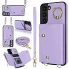 For Samsung Galaxy S22 5G Zipper Card Bag Phone Case with Dual Lanyard(Purple) - 1