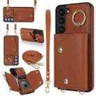 For Samsung Galaxy S22+ 5G Zipper Card Bag Phone Case with Dual Lanyard(Brown) - 1