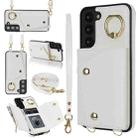 For Samsung Galaxy S22+ 5G Zipper Card Bag Phone Case with Dual Lanyard(White) - 1