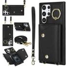 For Samsung Galaxy S22 Ultra 5G Zipper Card Bag Phone Case with Dual Lanyard(Black) - 1