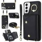 For Samsung Galaxy S21 5G Zipper Card Bag Phone Case with Dual Lanyard(Black) - 1