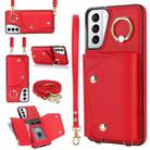 For Samsung Galaxy S21 5G Zipper Card Bag Phone Case with Dual Lanyard(Red) - 1