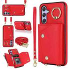 For Samsung Galaxy A54 5G Zipper Card Bag Phone Case with Dual Lanyard(Red) - 1