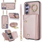 For Samsung Galaxy A14 5G / 4G Zipper Card Bag Phone Case with Dual Lanyard(Rose Gold) - 1