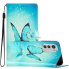 For Motorola Moto E32 Colored Drawing Leather Phone Case(Blue Butterfly) - 1