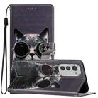 For Motorola Moto E32 Colored Drawing Leather Phone Case(Sunglasses Cat) - 1