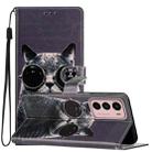 For Motorola Moto G42 Colored Drawing Leather Phone Case(Sunglasses Cat) - 1