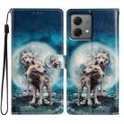 For Motorola Moto G84 5G Colored Drawing Leather Phone Case(Twin Wolves) - 1