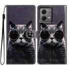 For Motorola Moto G84 5G Colored Drawing Leather Phone Case(Sunglasses Cat) - 1