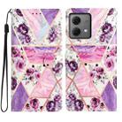 For Motorola Moto G84 5G Colored Drawing Leather Phone Case(Purple Marble) - 1