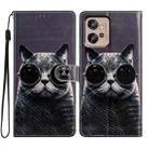 For Motorola Moto G32 Colored Drawing Leather Phone Case(Sunglasses Cat) - 1