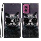 For Motorola Moto G55 Colored Drawing Leather Phone Case(Sunglasses Cat) - 1