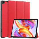 For Teclast T50  Custer Pure Color 3-Fold Holder Smart Leather Tablet Case(Red) - 1