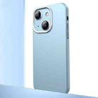 For iPhone 14 Frosted Metal Material Phone Case with Lens Protection(Light Blue) - 1