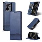 For Xiaomi Redmi K60 Ultra/Mi 13T/13T Pro AZNS Magnetic Calf Texture Flip Leather Phone Case(Dark Blue) - 1