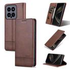 For Xiaomi 14 AZNS Magnetic Calf Texture Flip Leather Phone Case(Dark Brown) - 1