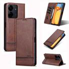 For Xiaomi Redmi 13C / Poco C65 AZNS Magnetic Calf Texture Flip Leather Phone Case(Dark Brown) - 1